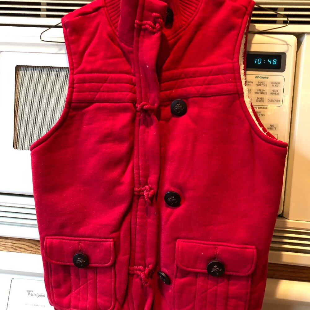 Old Navy Girls Fleece Lined Vest Zipper & Toggle Zip Button Red Small